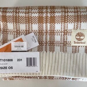 Timberland Checkered Scarf in Tan and White